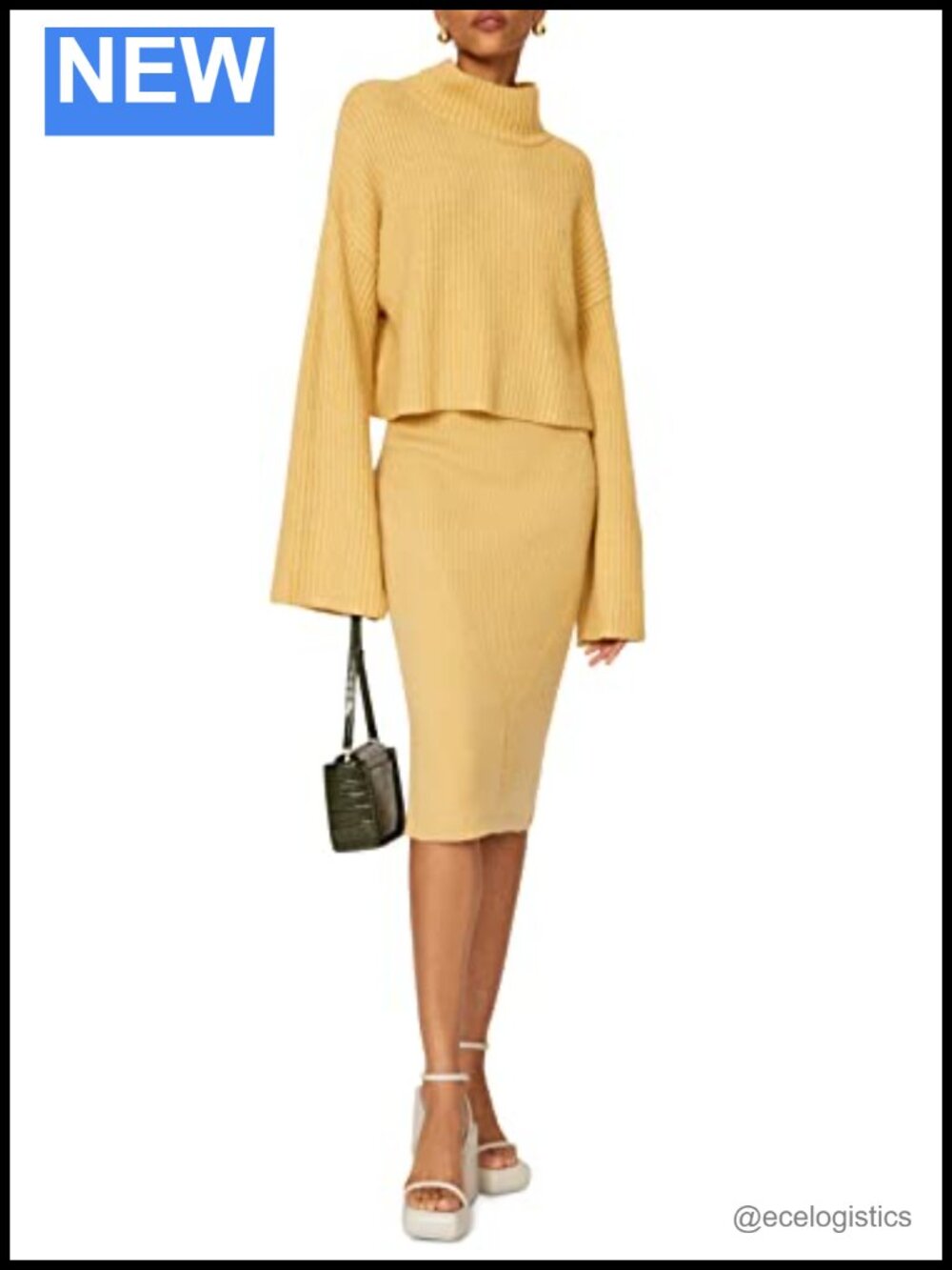 Knit Midi Skirt Pull On Wear to Work Weekend Cotton Blend